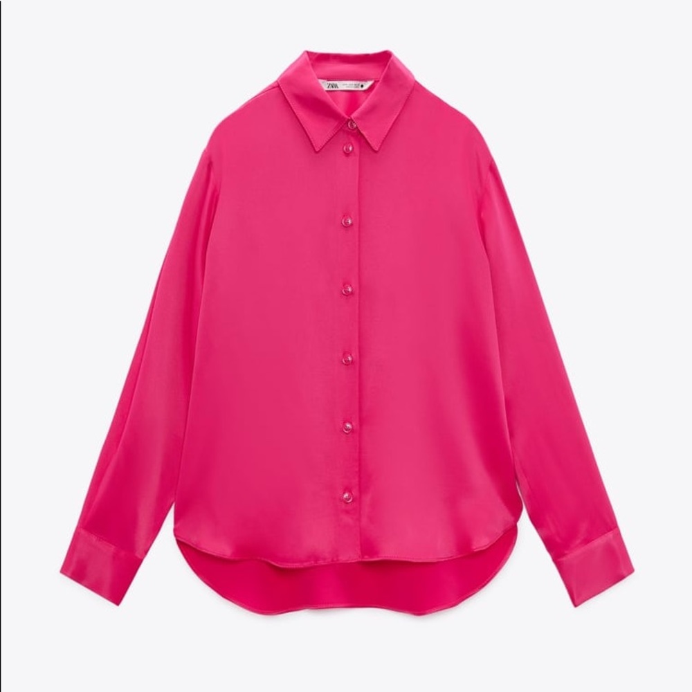 Zara Bright Pink Button Down Shirt NWT